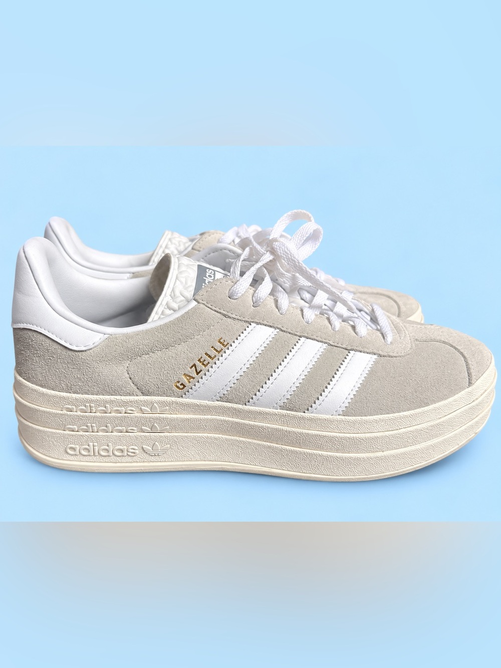 adidas Gazelle Women's Suede Sneakers in White and Light Beige